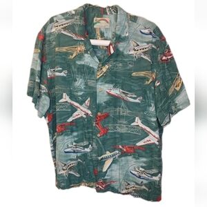 Paradise Found Pacific Airlines Hawaiian Shirt Men XL Airplanes Planes Green